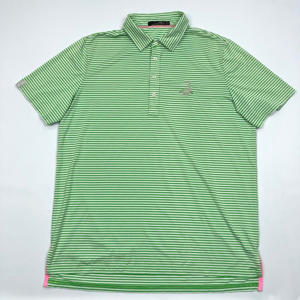 RLX Ralph Lauren Mens XL Polo Shirt Green White Striped Pinehurst 1895 Golf Top